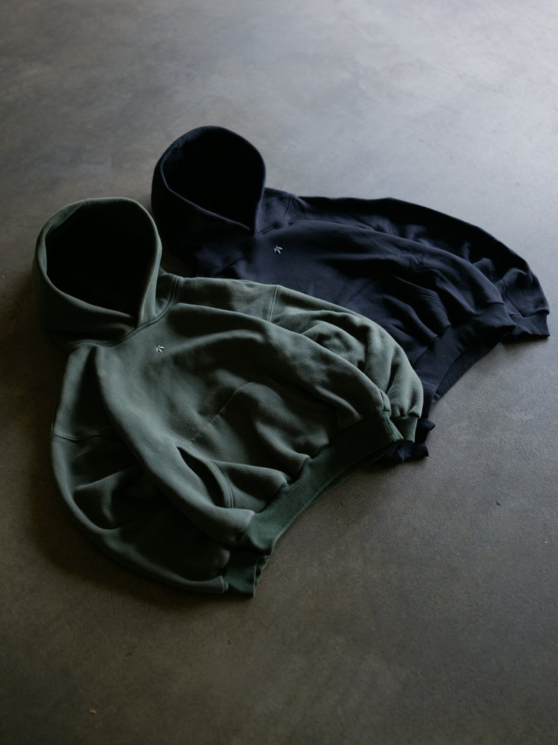 Goji Longevity forest green heavyweight streetwear hoodie — back view